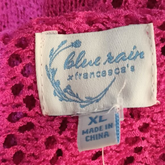 Francesca's Blue Rain Pink Sweater XL Open Knit Pointelle Long Sleeve Silky Soft - Picture 10 of 12